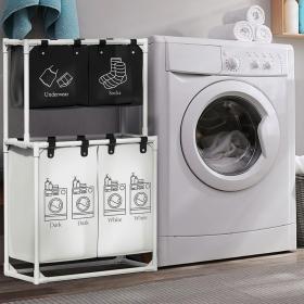 Grand Panier à Linge 4 Compartiments pour Ranger les Vêtements –